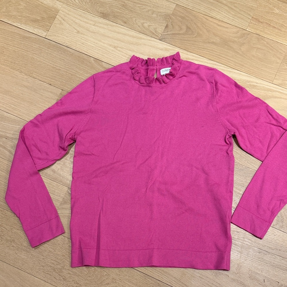 J. Crew Fuchsia Pink Ruffle Neck Sweater